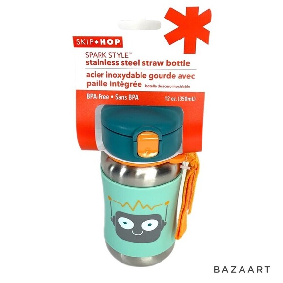 Skip Hop Robot Stainless Steel Straw Bottle 12oz - Picture 4 of 5